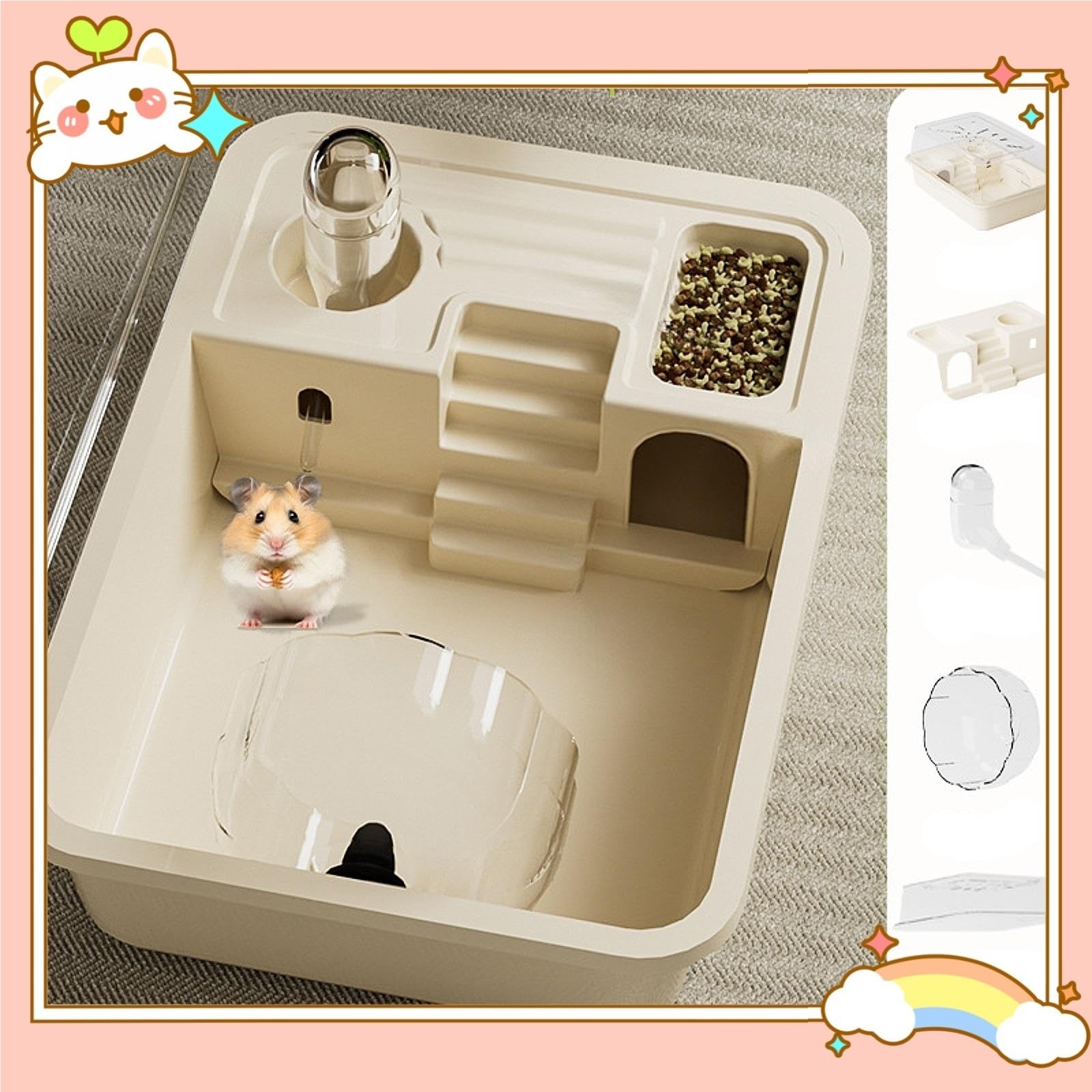 Hamsterkäfig Großer Hamsterkäfig, transparenter Hamster-Lebensraum for Hasen, Kleintiere, Meerschweinchen, mit Wasserflasche, zu öffnende Oberseite