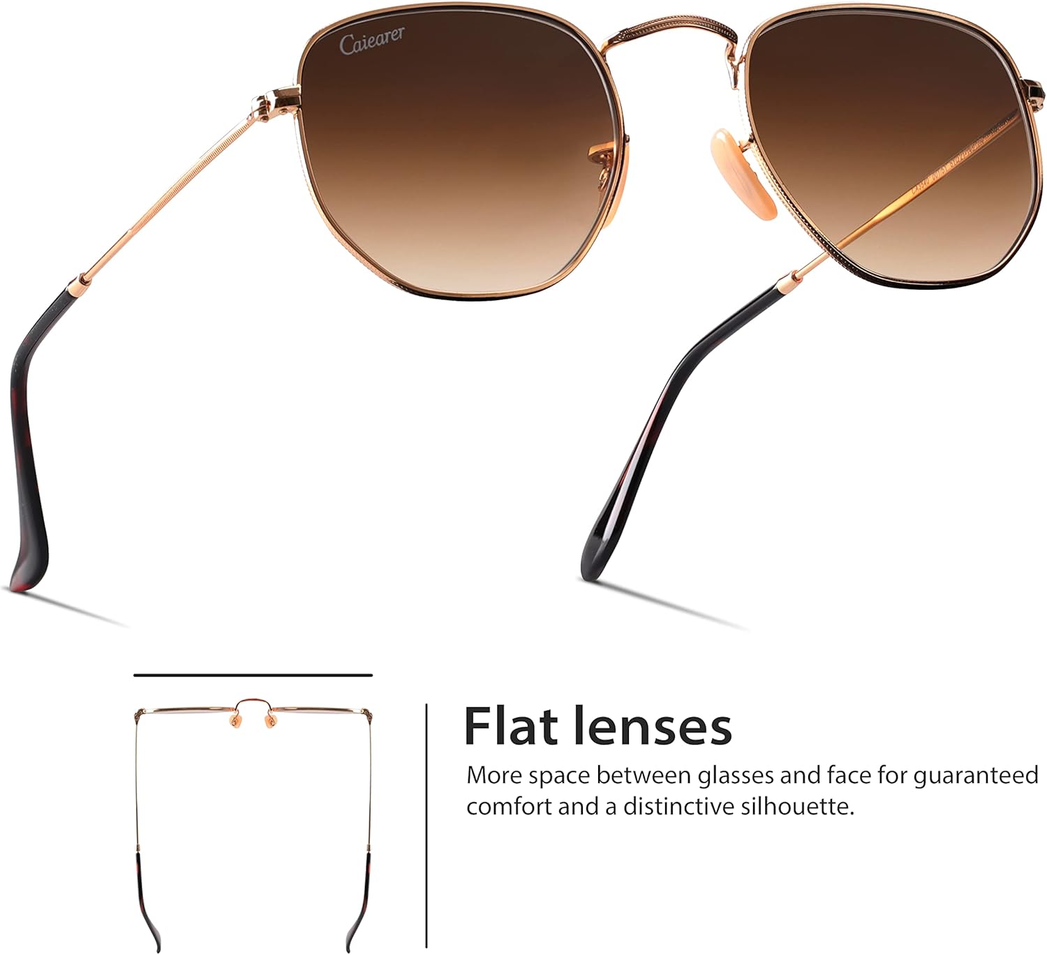 Hexagon Style Flat Glass Lenses Metal Frame Sunglasses UV400 Protection For Men Women - Image 4