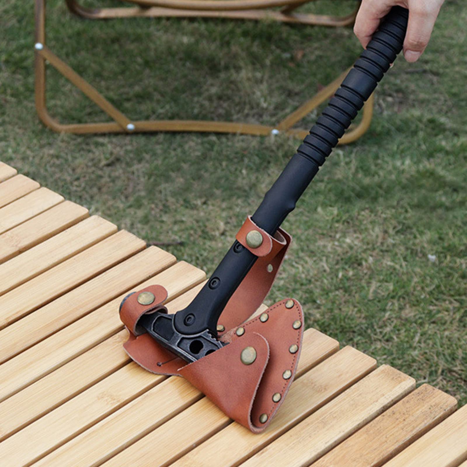 Gaine De Lame De Hache En Cuir VGOL - Protection Tête De Hache Avec Clous à Pression Marron Clair