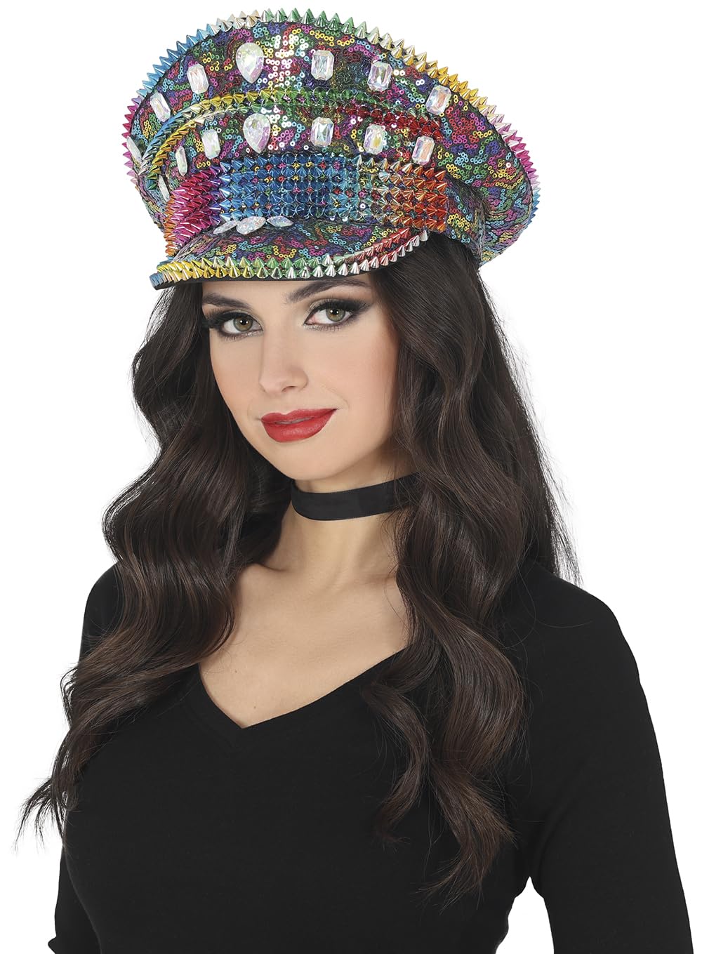 FIESTAS GUIRCA | Multicoloured Police Hat with Studs (One Size) - Fancy Dress Accessory for Carnival and Halloween Parties - Ideal for Unisex Adults - Multicoloured