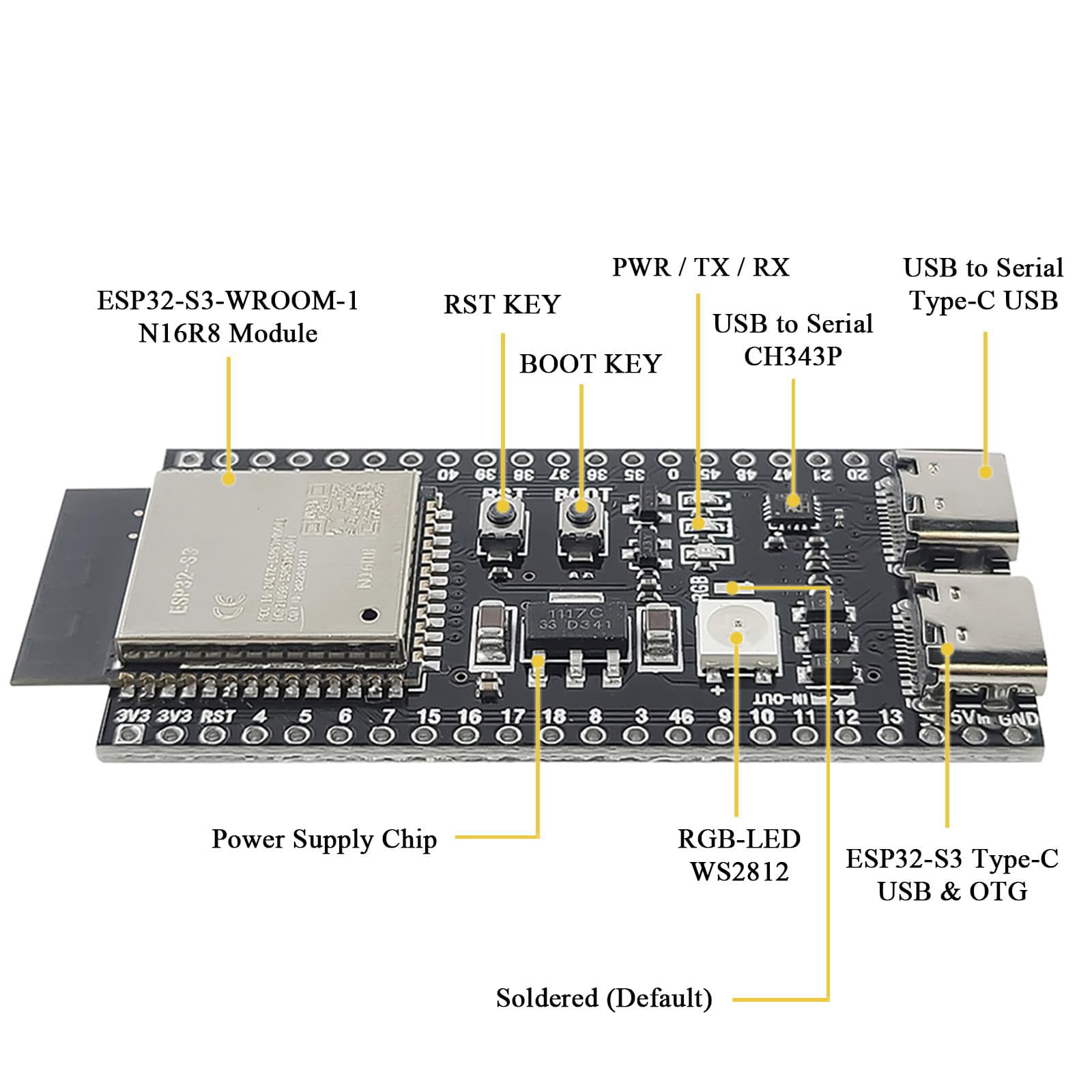 6 szt. ESP32 devkit s3 płytka rozwojowa z modułem WiFi BT - ESP32-S3-wroom-1 n16r8 mcu, 44-pinowa 8 m psram i kabel typu c do projektów iot