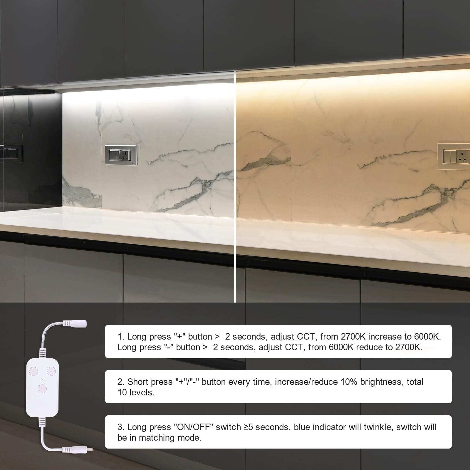 Paquete de 2 luces LED regulables de 20 pulgadas para debajo del gabinete, 2700 K a 6000 K, accesorio de iluminación LED inteligente para debajo del mostrador, compatible con Alexa, Google