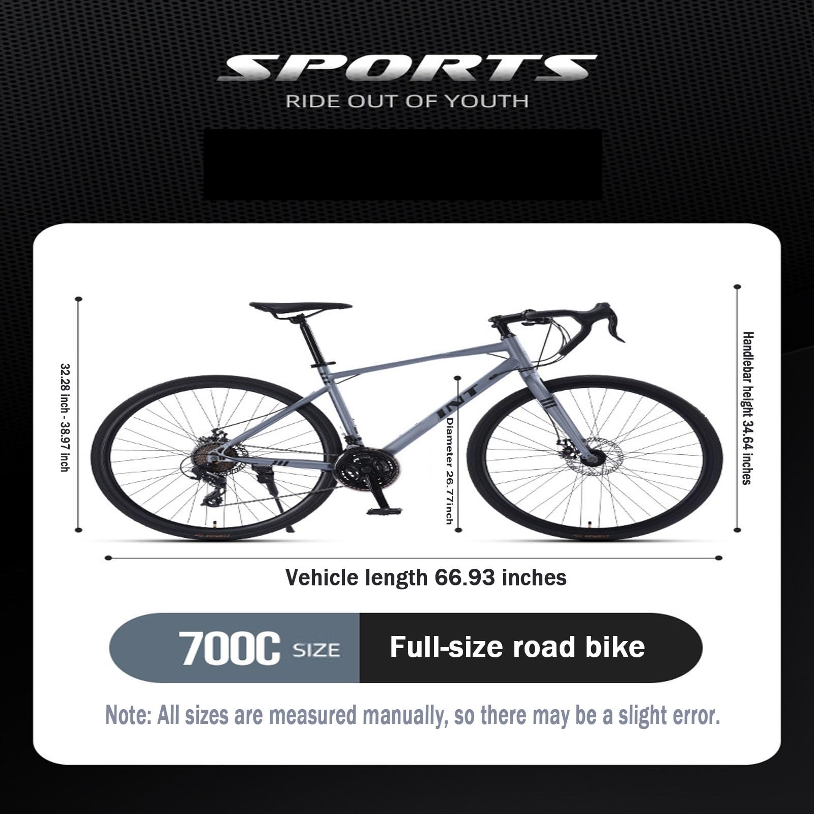 Bicicleta de Carretera for desplazamientos Diarios Ruedas 700C, Cambio de 27 velocidades, Frenos de Disco Dobles, Bicicleta de Carreras con Cuadro de Acero de Alto Carbono liviano for Hom