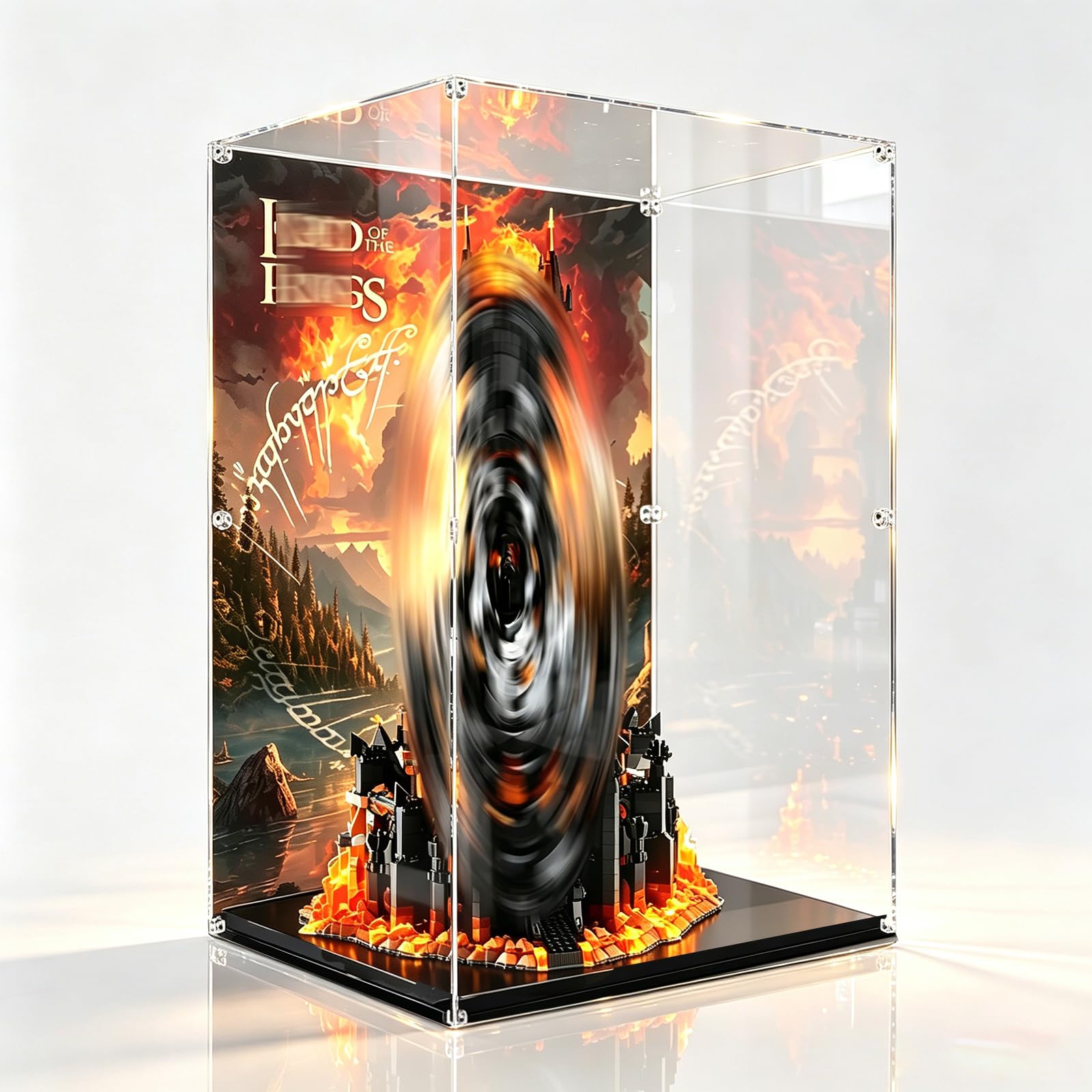 Przezroczysta akrylowa gablota do lego 10333 Władca R *ings: model Barad-Dûr, akrylowe pudełko ekspozycyjne z pleksiglasu, pyłoszczelna witryna, ochrona przed promieniowaniem UV, zestaw 10333 (tło B)