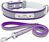 Vista 8 de Collar de perro de cuero reflectante personalizado con forro cálido, collar de perro personalizado con placa de nombre grabada para perros y gatos