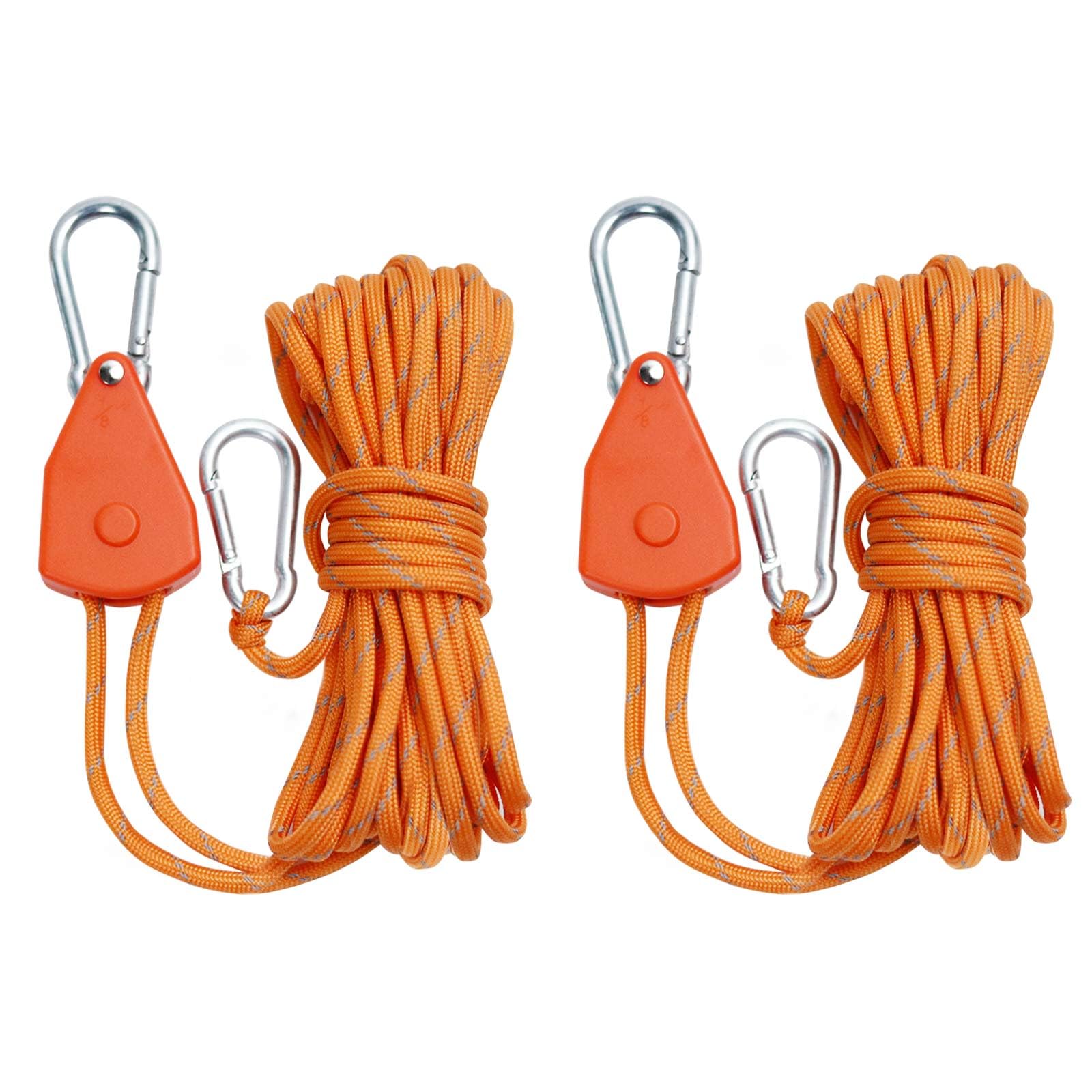 2PCS 15 Feet Ratchet Tie Down Rope Canopy Tent Tie Downs Strap Retractable Hanger with Hooks Reinforced Metal Gear for Camping Essentials 5/32" (Orange 2Pcs)