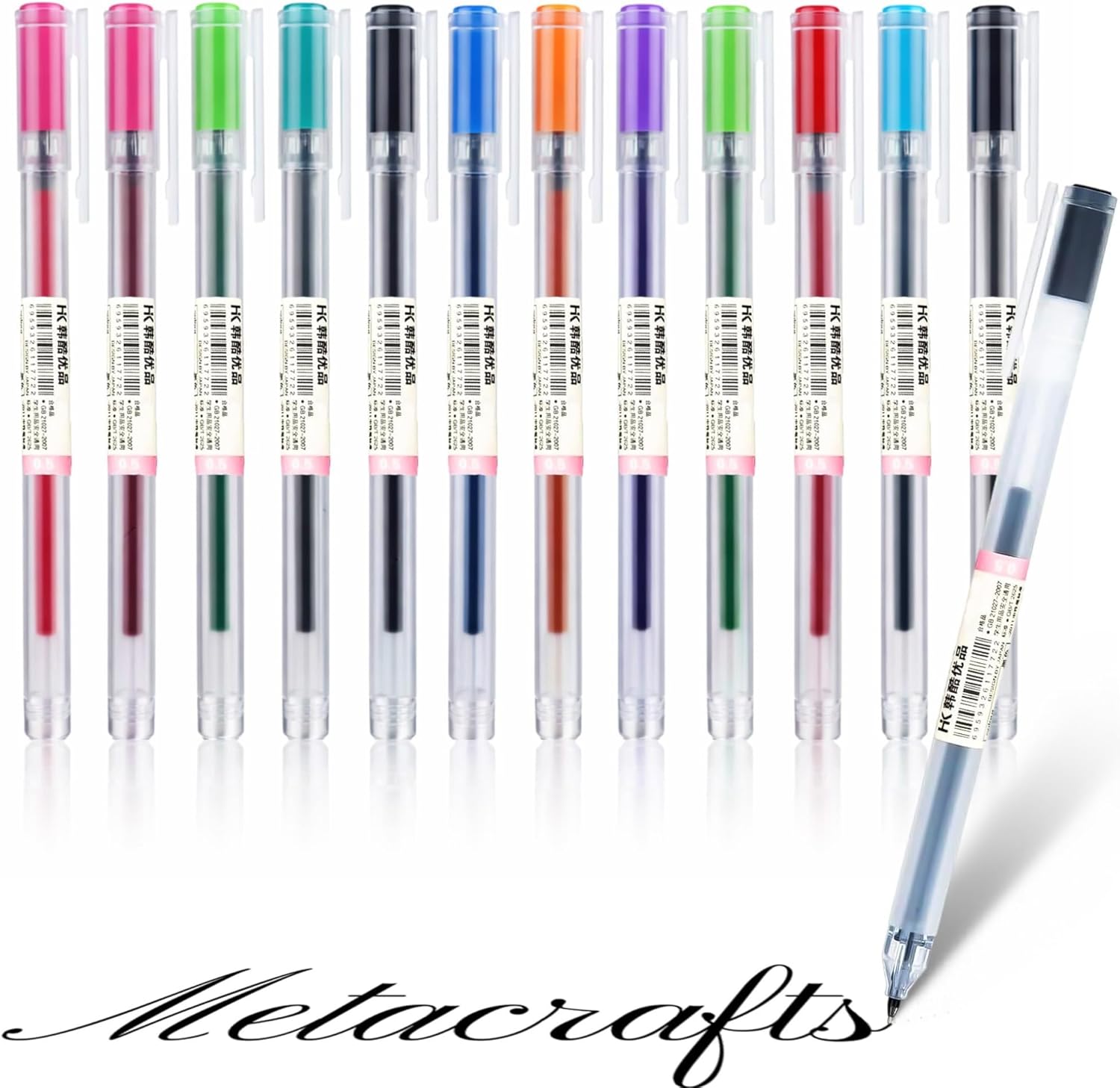 Metacrafts Muji 0.5mm Gel Ink Pens - 12 Pack Multicolor Cap Style Pens for Professional Work & Journaling, Quick Drying Smooth Glide Pens for Nurses, No Bleed Gel Pens for Note Taking & Journaling