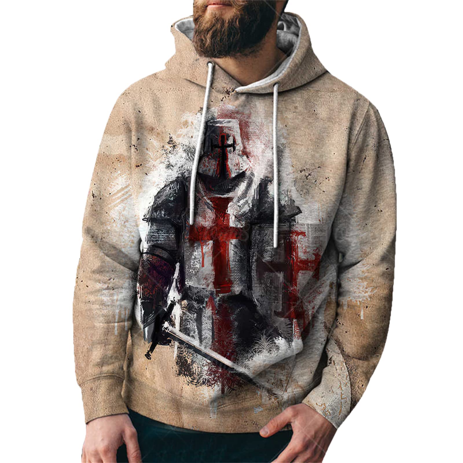 Keephen Men's # 4 Knight Templar Hoodie Vintage Medieval Crusader Pullover Cosplay Sweatshirt Outwear Hooded Costume Jacket For And Wo
