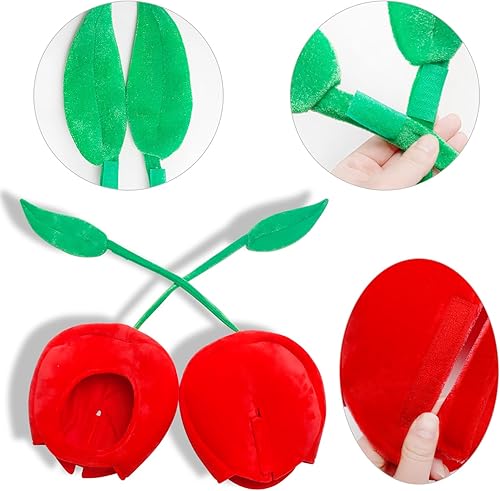Miniatura 4 de Warmtree Divertido sombrero de cereza, lindo sombrero de felpa, sombrero de fiesta de cerezo, sombrero de vestir para disfraz de Halloween, fiesta