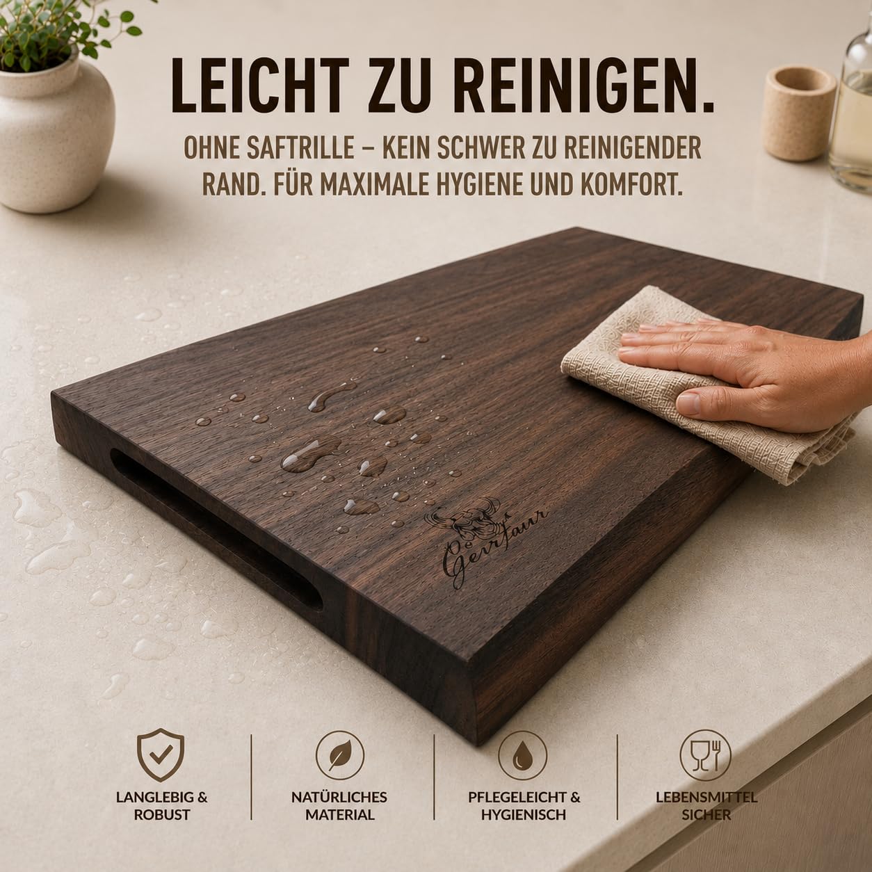 Centaur Planche à découper en bois massif fabriquée en Allemagne - Planche de cuisine de qualité supérieure en noyer 60 x 40 cm - Grande planche à découper avec poignées encastrées et 3,5 cm