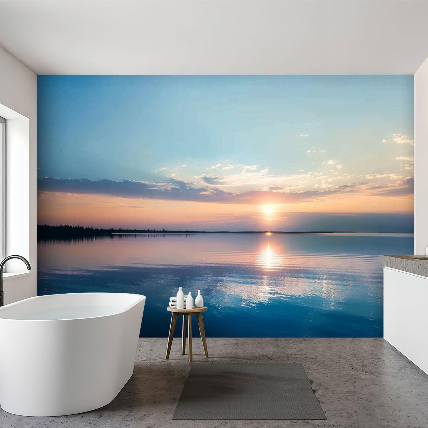 Wall Mural Peel & Stick Reflections Sunset Lake Water Self-Adhesive Wallpaper Removable Wall Decal Wall Sticker Home Decor for Living Room Bedroom 100"x144"