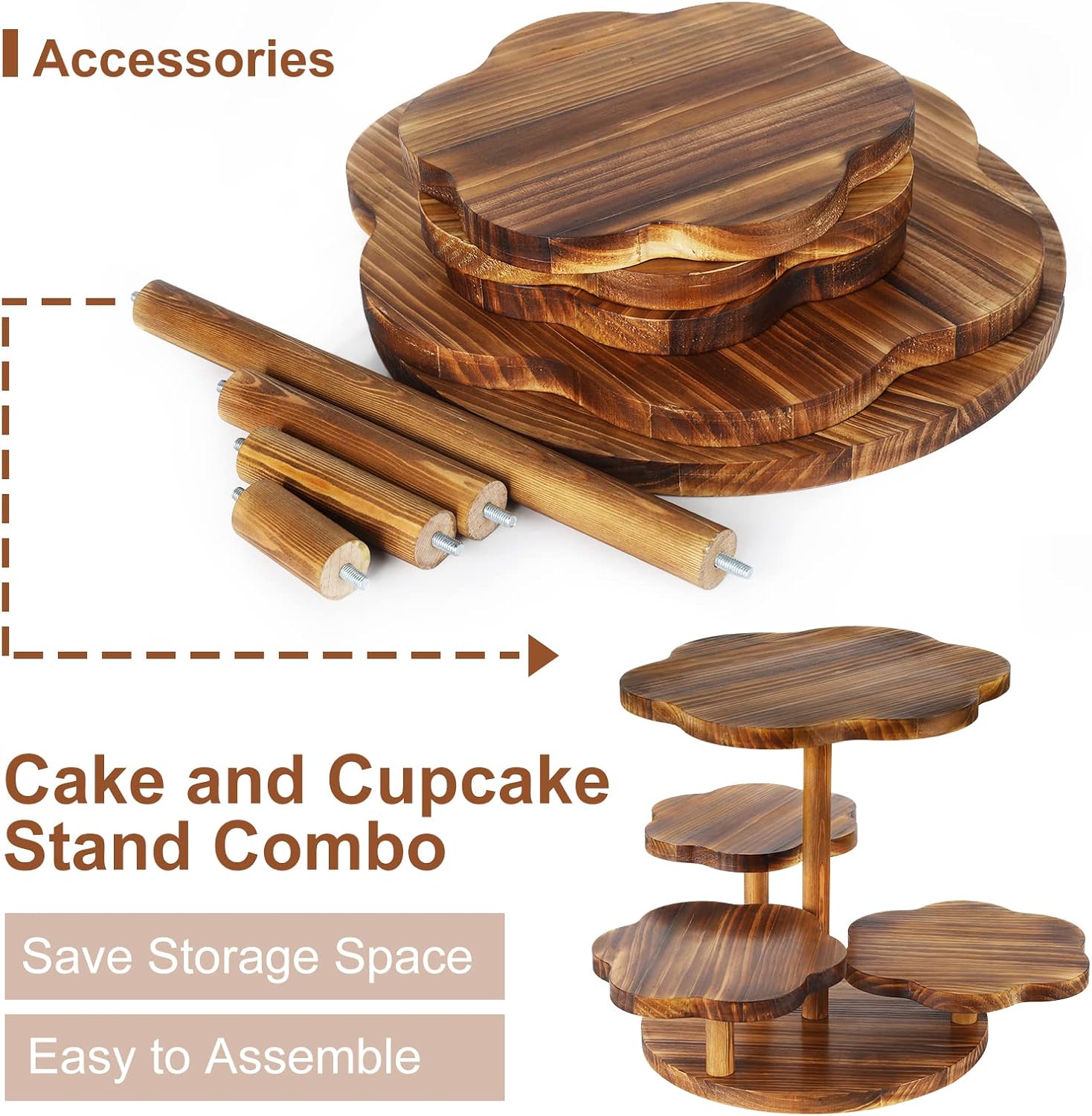 4 Tier Flower Shape Cupcake Stand,Wood Cupcake Tower Stand for 24 Cupcakes,Cupcake Holder Tiered Tray Stand,Cake and Cupcake Stand Combo Perfect for Wedding/Tea Party/Baby Shower Birthday