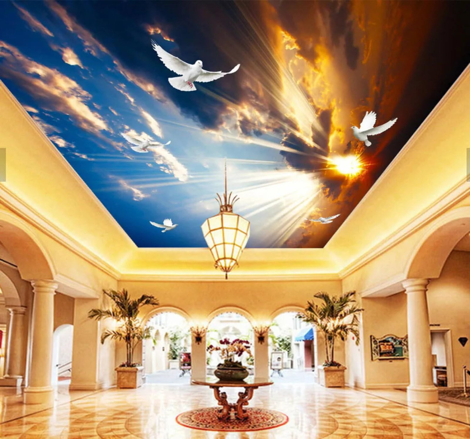 Beautiful Sky Sun Pigeons Scenery 3D Wallpaper Easy Install Feature Office Living Room Sofa Bedroom TV Background Wall Decoration-250cm×170cm