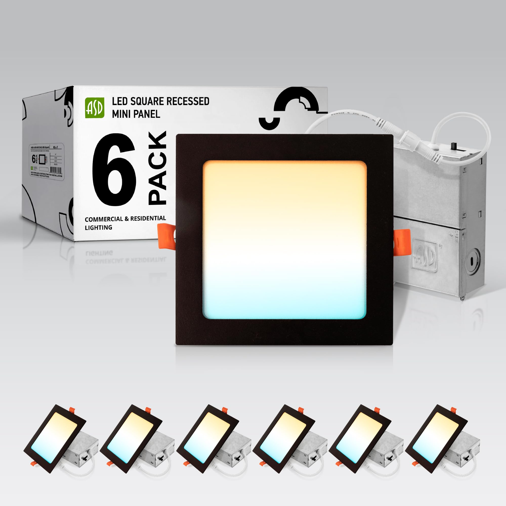 MINI LED SPOT ZQ02015　2個セット ASD 6 Pack LED Square Recessed Lighting 6 Inch, 5 CCT 2700K-5000K