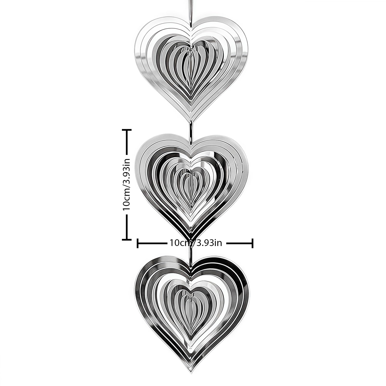 3D Stainless Steel Wind Spinner, Silver Reflective Heart Garden Ornaments Outdoor Indoor - Image 2