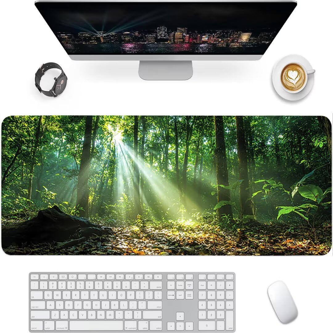 Podkładka pod mysz, podkładka XXL las krajobraz, podkładka do gier - 1200 x 600 x 3 mm - podkładka na biurko z antypoślizgową gumową podstawą, podkładka pod mysz z wszytymi krawędziami do komputera PC