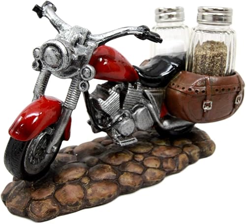 Ebros Gift Old Retro Red Chopper - Figura decorativa de cristal para motocicleta y pimentero de cristal, 7.5 pulgadas de largo, escultura de