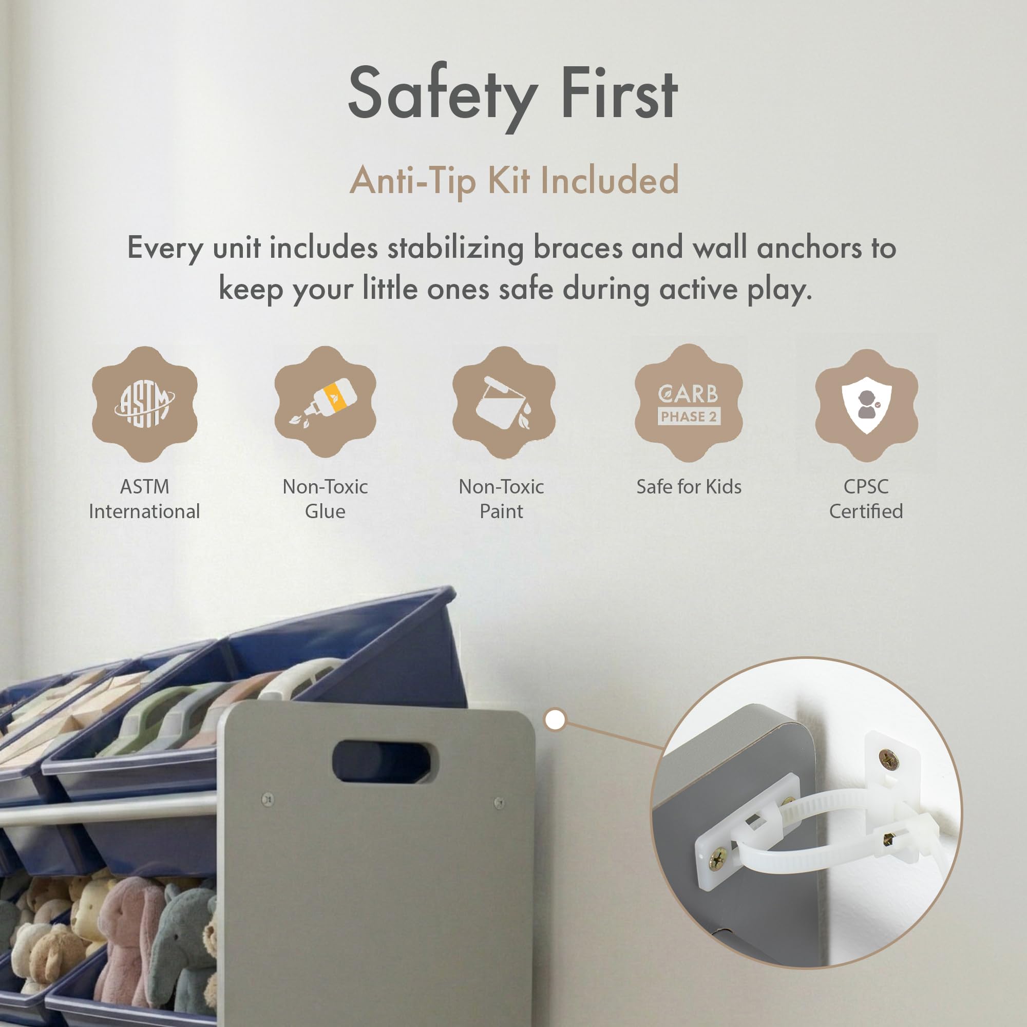 Humble Crew Organizer per giocattoli di grandi dimensioni con 16 contenitori rimovibili, grigio/blu navy, grande contenitore per giocattoli per bambini, ideale per camerette, stanze dei giochi e asili