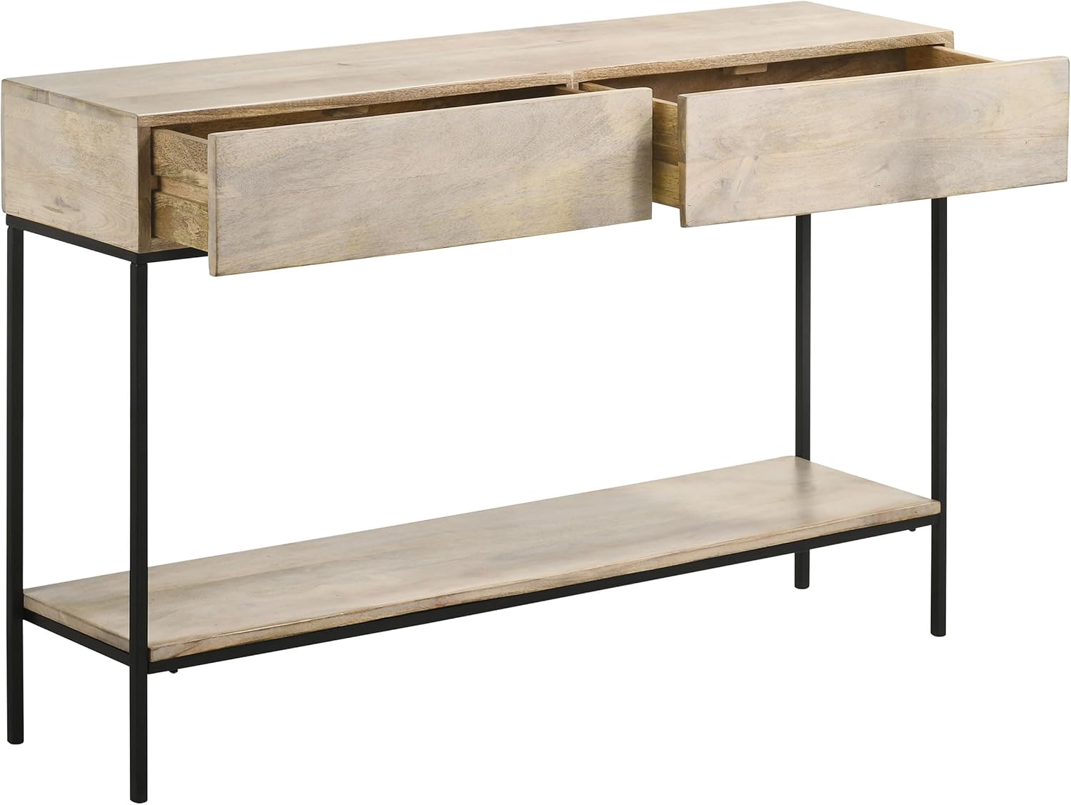 Coaster Home Furnishings - Rubeus - Wood and Metal - 2-Drawer Console Table with Open Shelf, Two-Tone Design and Straight Legs - Entryway & Living Room - 48-Inch - White Washed - 959541