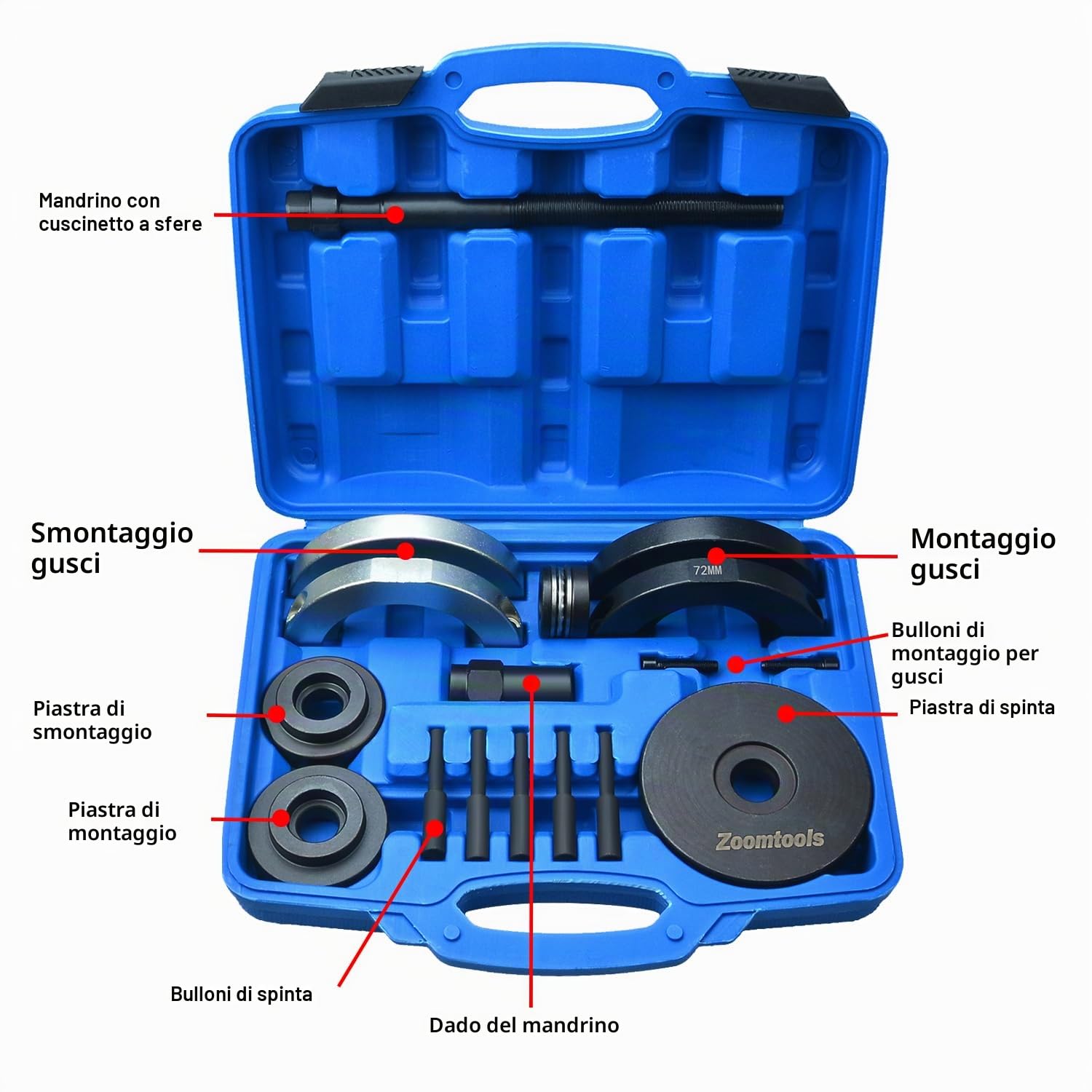 Kit di attrezzi per la rimozione dei cuscinetti della ruota anteriore da 72 mm, cuscinetto del mozzo, set estrattore di cuscinetti, compatibile con Audi A1 A2 Seat Ibiza VW Skoda Fabia