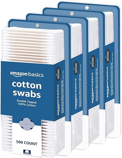 Amazon Basics Cotton Swabs for Personal Hygiene and Baby Care, 2000 Count, 4 Pack of 500 Count