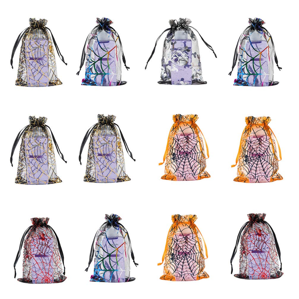 TOYANDONA 100pcs Halloween Sheer Organza Bags Candy Pouches Spider Web Drawstrings Present Goody Bags Spider Web Mesh Sacks Pouch for Party Favors