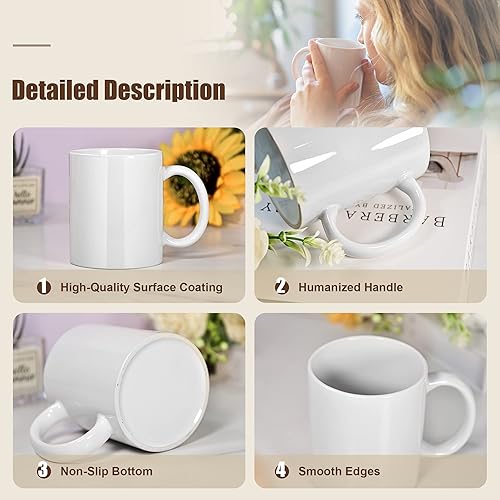 Miniatura 4 de AGH 16 tazas de sublimación de 11 onzas en blanco, tazas de cerámica de café blanco a granel, tazas lisas para sublimación con cuchara de acero