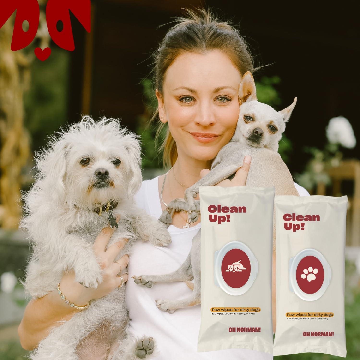 OH NORMAN! Toallitas Clean Up Paw para perros (8 x 7) de Kaley Cuoco, toallitas suaves para el aseo de mascotas, a base de plantas y sin perfume, 100 unidades