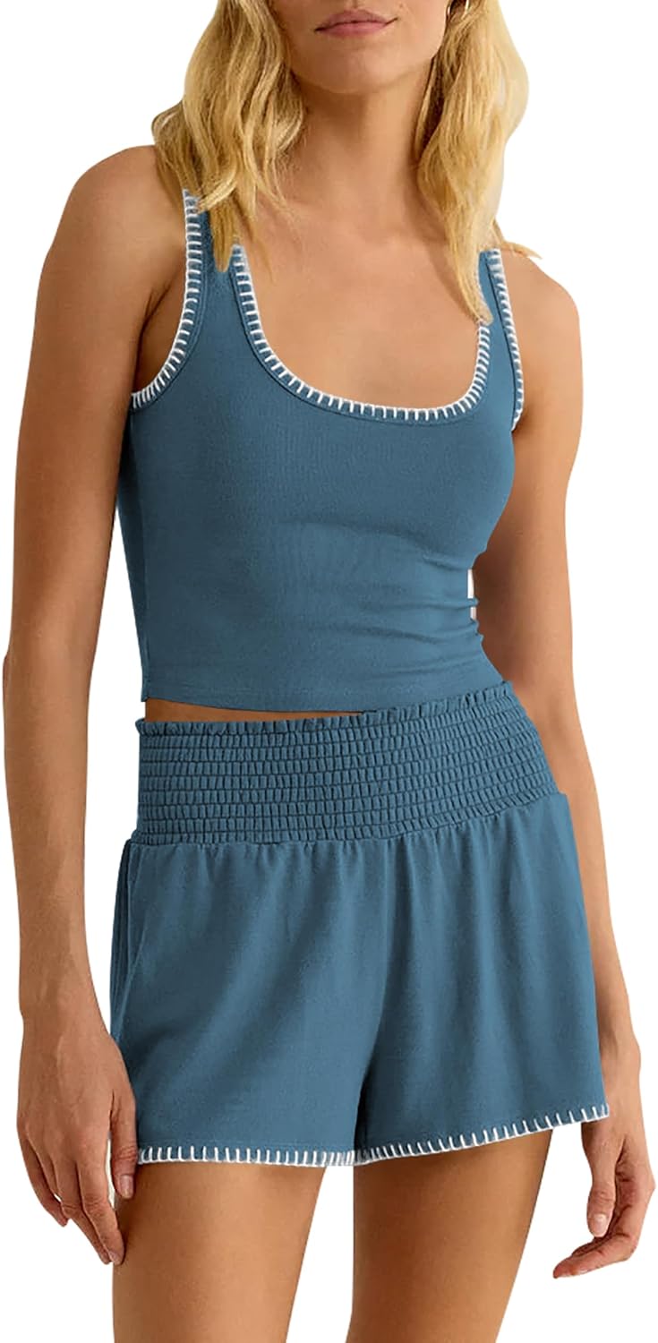 Cakulo Womens 2 Piece Sets Summer Outfits Shorts Set Lounge Matching 2026 Workout Tank Top Running Gym Athletic Sweatsuits - Image 8