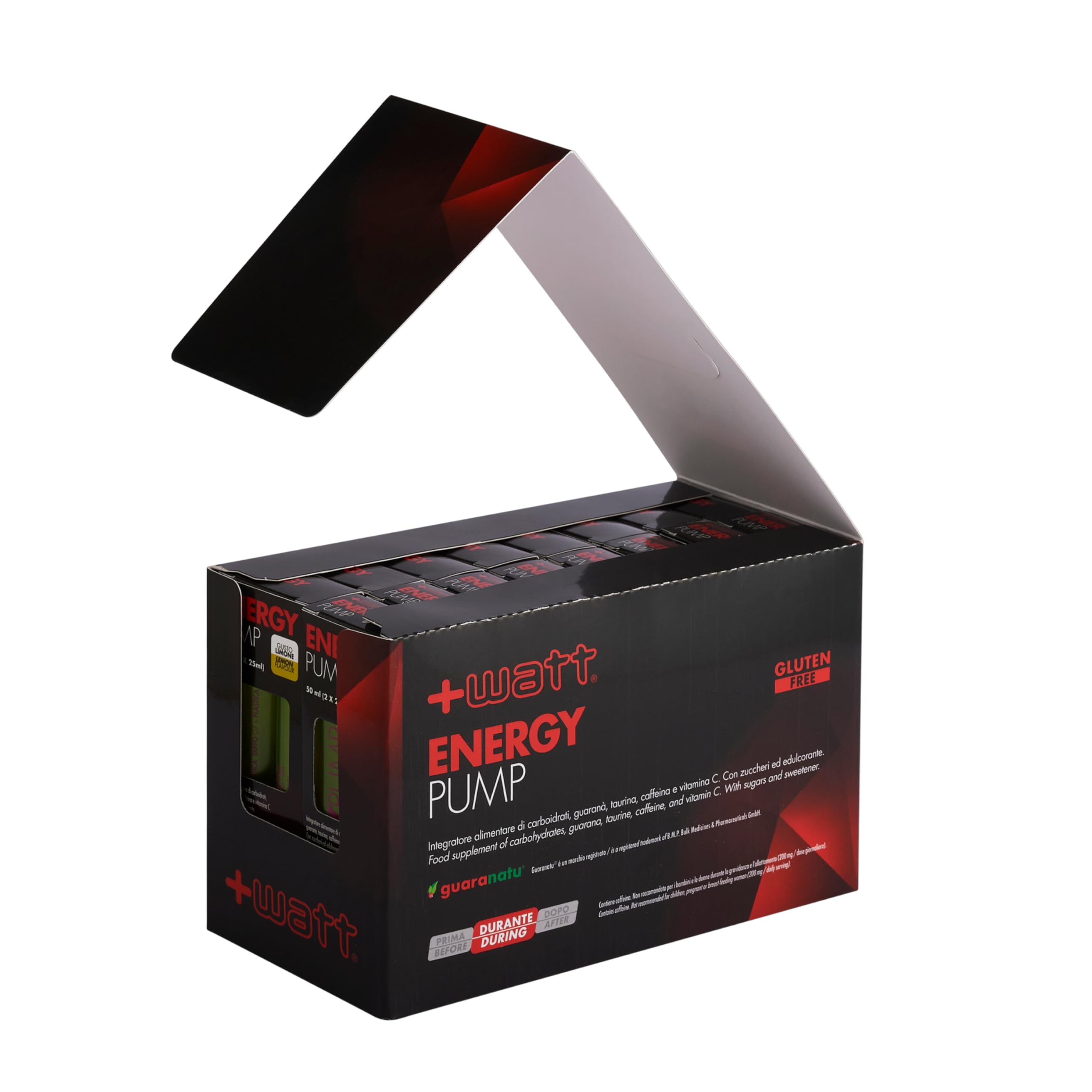 Energy Pump - Integratore Di Carboidrati, Guaranà, Taurina, Caffeina E Vitamina C, Gusto Limone - 16 Astucci Da 2 Fiale