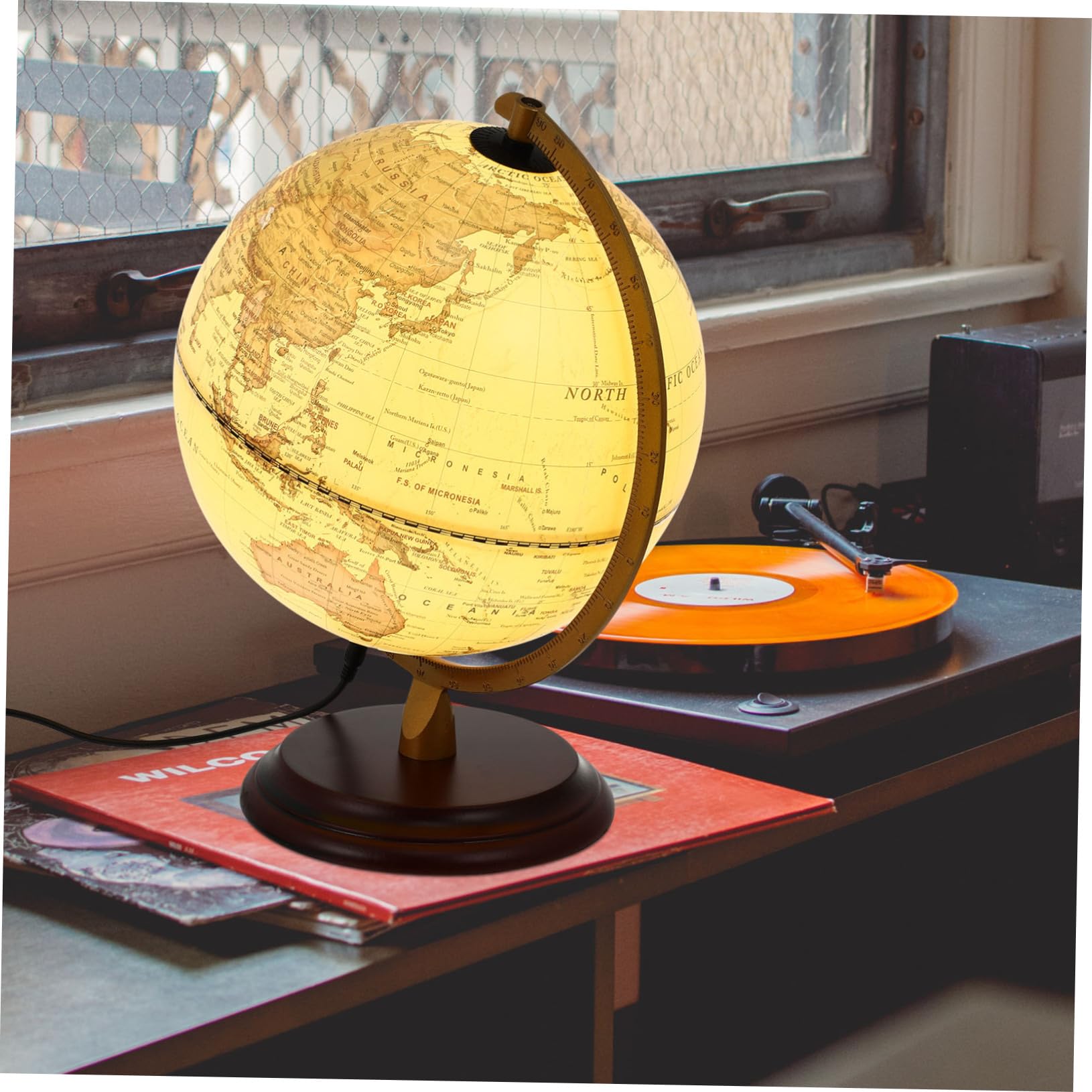 ifundom Mappamondo Antico Luminoso Da Scrivania Globo Decorativo Con Illuminazione Per Insegnamento Accessorio Elegante Per Casa e Ufficio