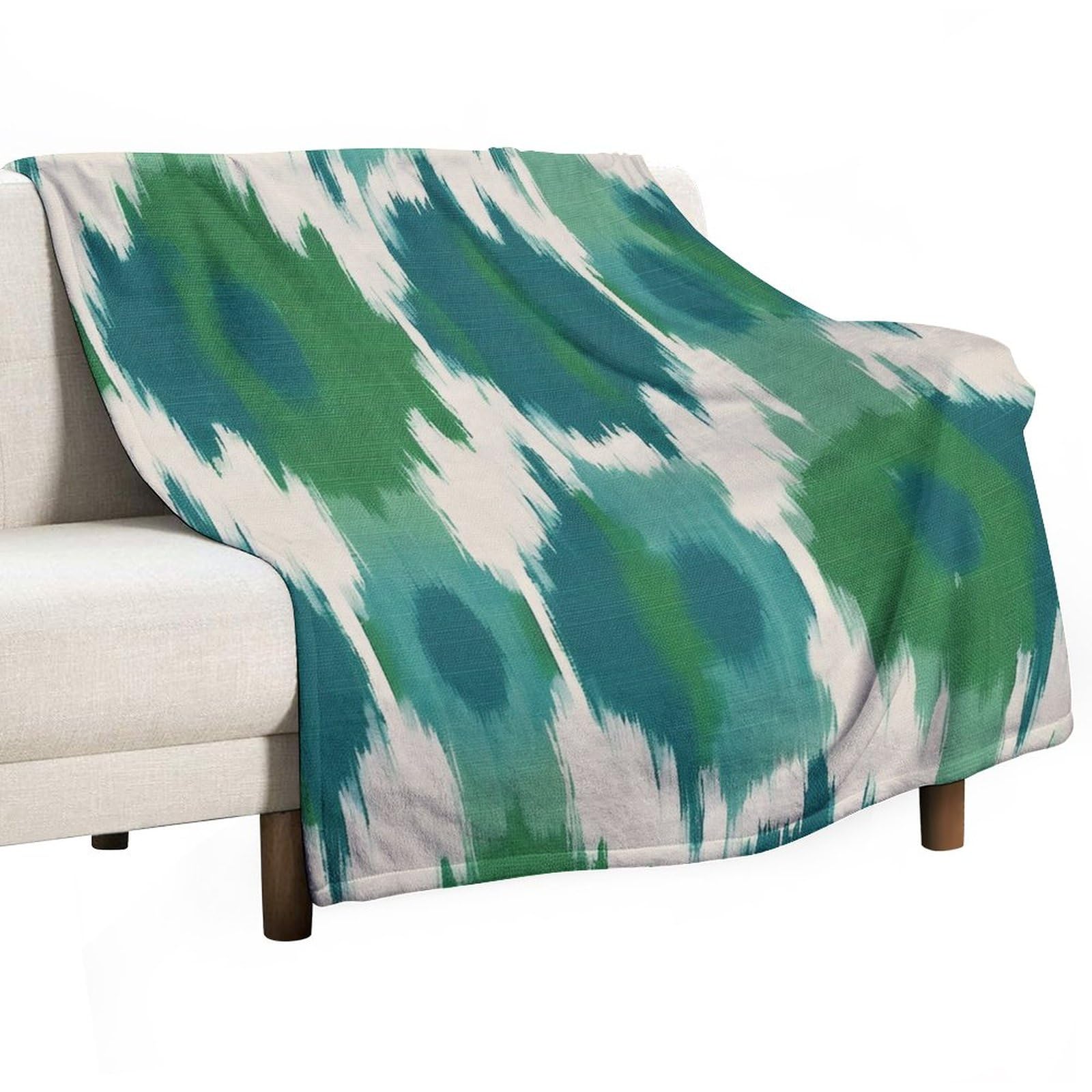 Couverture de lit boukhara Ikat plaid canapé motif paon vert turquoise 152x203