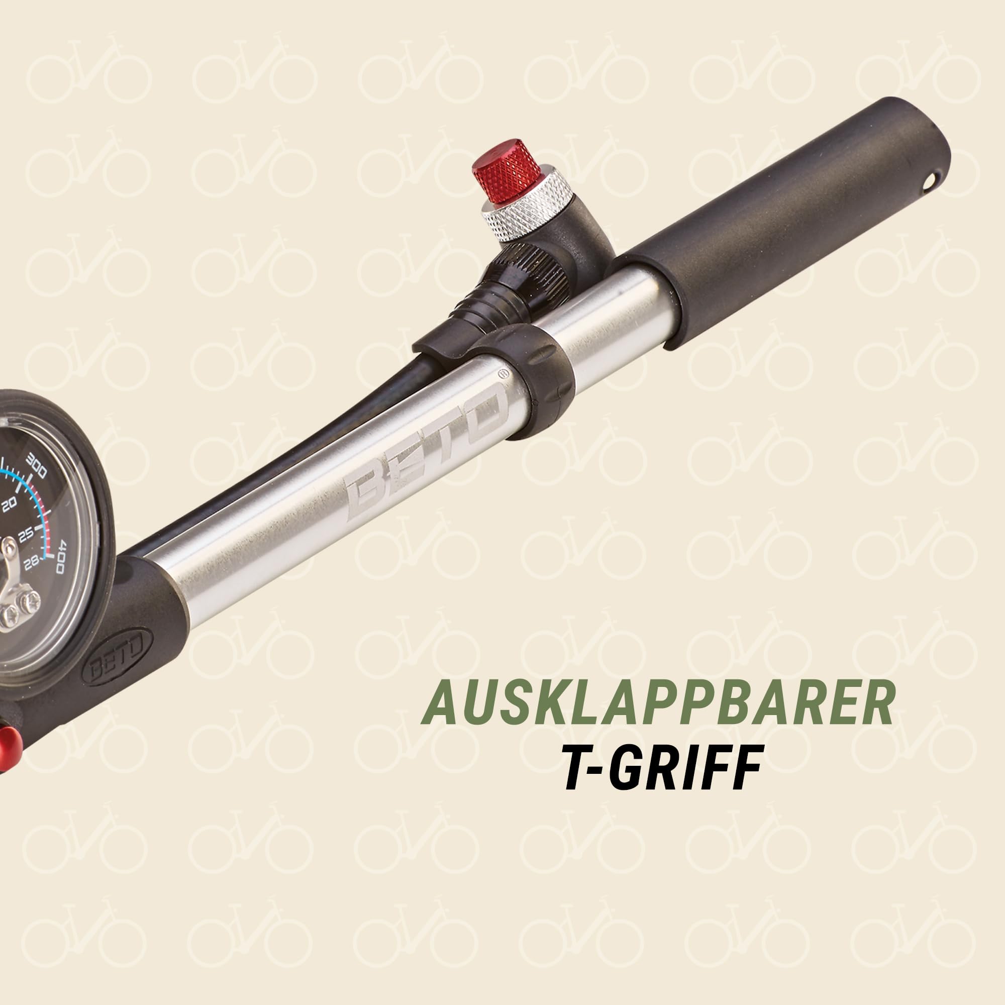 Prophete Dämpferpumpe für Dämpfer & Federgabel, bis 20 bar Pumpdruck, Drehschlauch, Entlüftungsknopf, T-Griff mit Manometer, Aluminium Sport & Freizeit