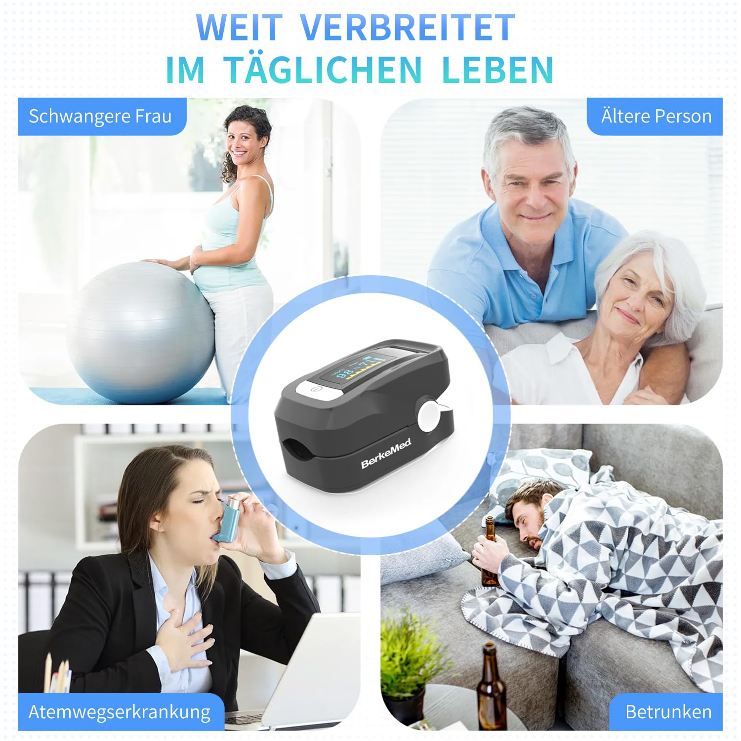 pulsoximeter,Sauerstoffsättigung Messgerät Finger,with OLED Screen and Lanyard,for Children, Adults, Elderly, Families and Hospitals