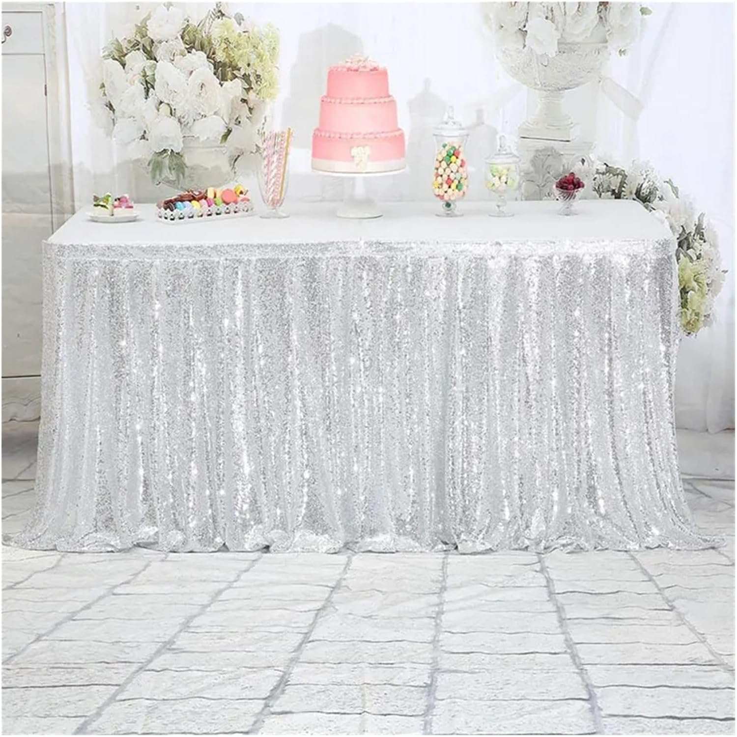 Table Skirt,Tableskirt, Table Skirt Table Skirt Table Cover Glitter Sequin Table Skirt for Wedding Christmas Birthday Party Accessories Home Decoration(Sapphire Blue,70x183cm)