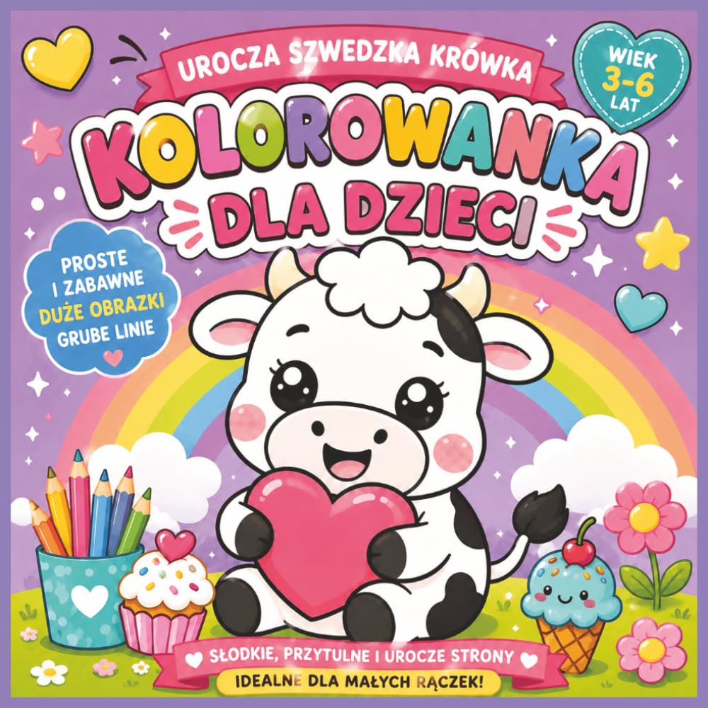 Urocza Szwedzka Krówka Kolorowanka dla dzieci 3-6 lat: Słodkie i proste obrazki do kolorowania, idealne dla małych rączek