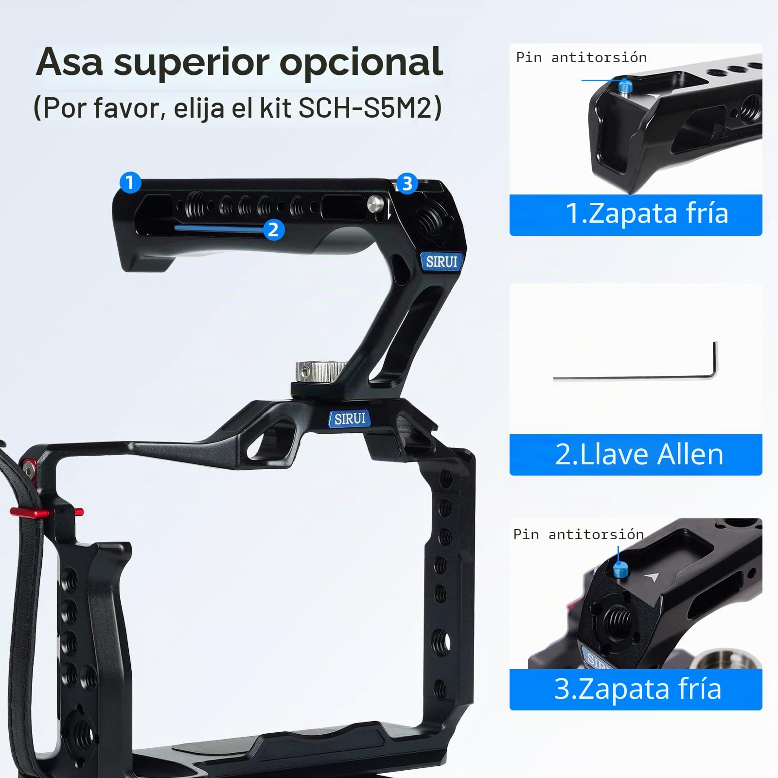 SIRUI S5II / S5IIX Kit de Jaula Completa con Top Handle para Panasonic LUMIX S5II / S5IIX, QR Placa para Arca-Swiss, con Correa de Mano y NATO Rail - SCH-S5M2