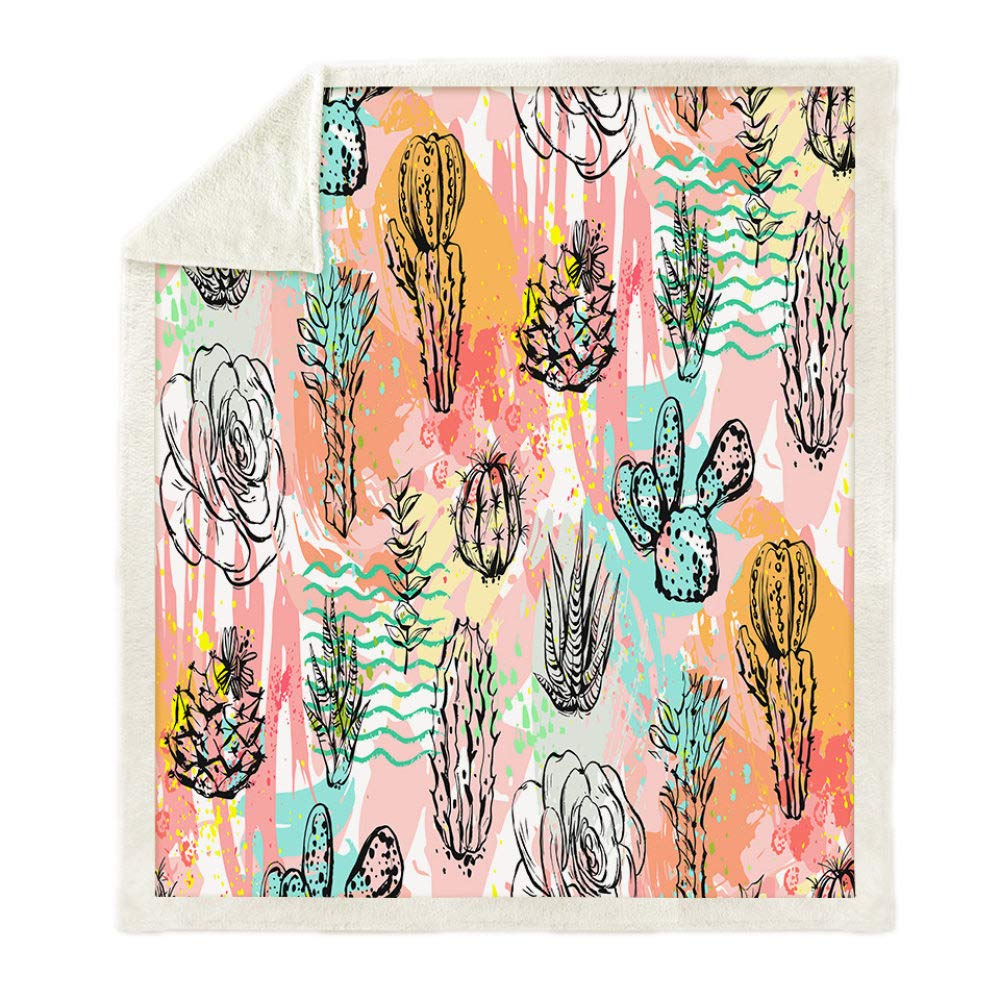 Couverture Sherpa Cactus 150x130 cm : Plaid Doux pour Bureau et Pause Déjeuner