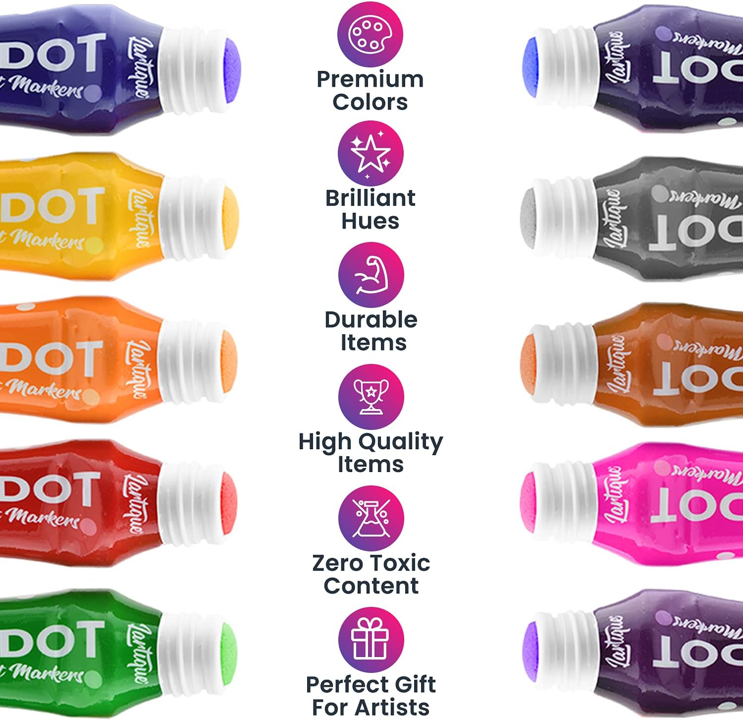 Lartique 10 Jumbo Dot Paint Kids & Preschool Toddlers - Washable Dab Bingo Stamp Markers for Creative & Educational Activity - Do a Dot No Mess Daub Tubes - Easy-grip Dabber Coloring Pens for Children : Toys & Games