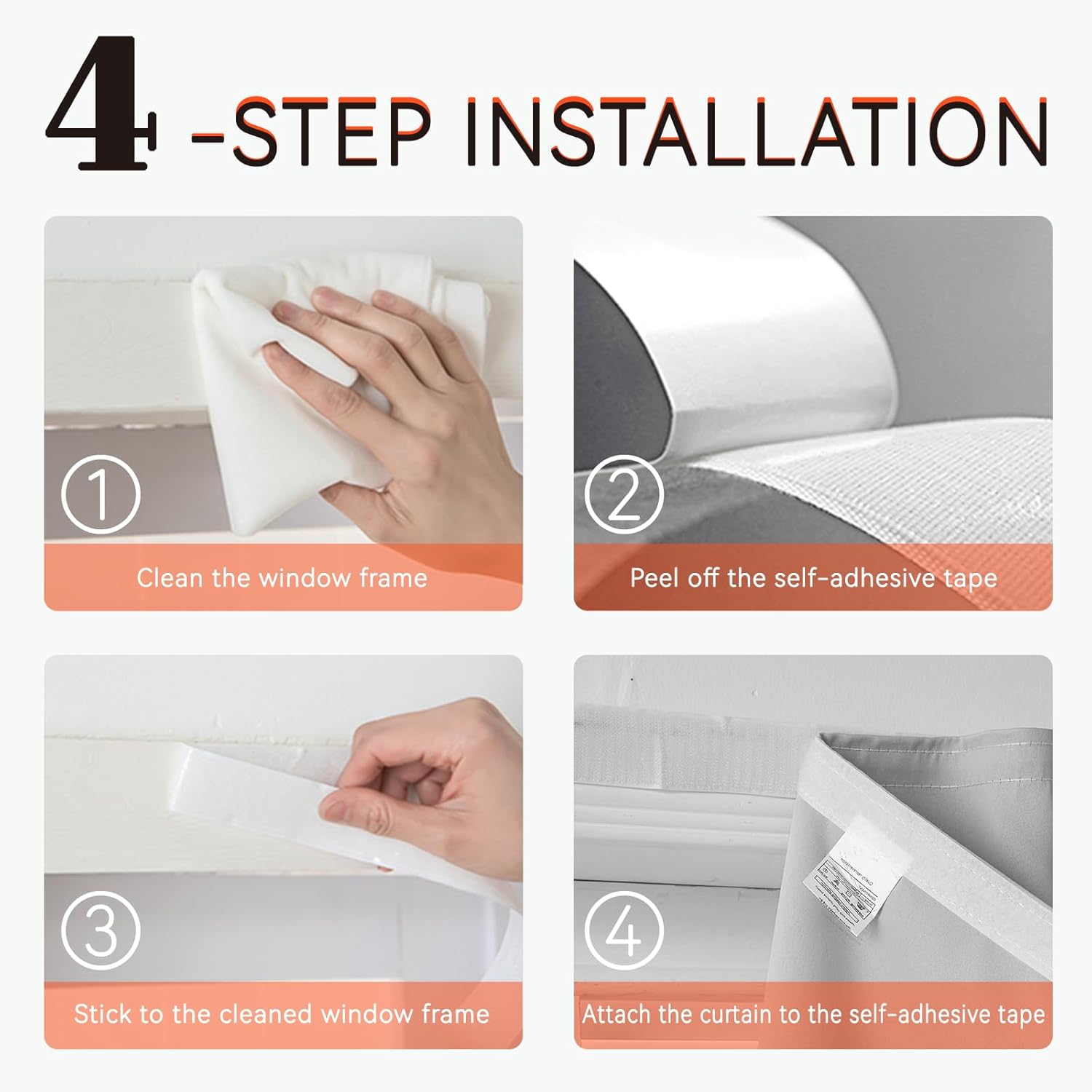 Jilron Self Adhesive Blackout Curtains, Easy Install No Drilling/Rod, Renter Friendly for Bedroom, Dorm & Rental Home (Light Grey 47 * 59in-1P)