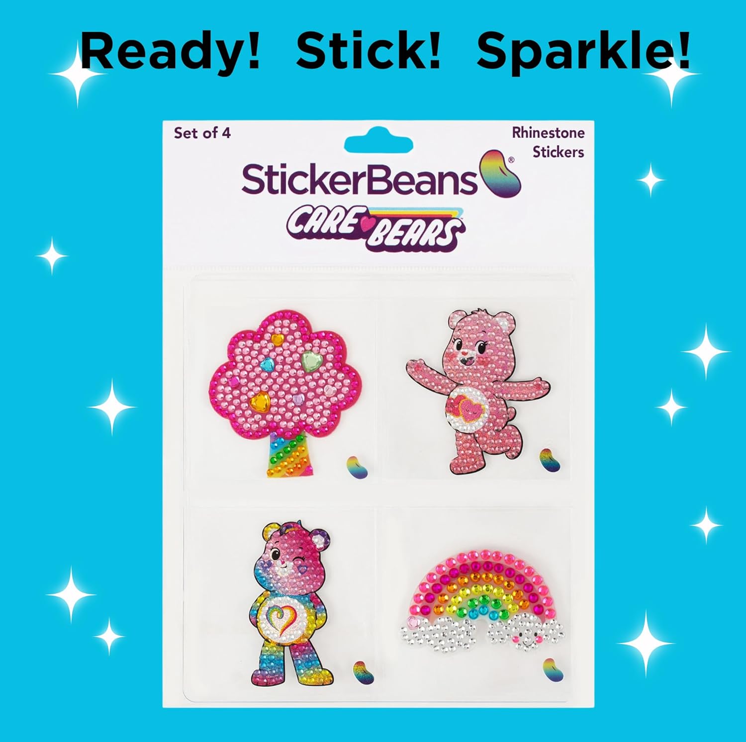 StickerBeans® Rhinestone Stickers – Care Bear 4-Pack, 2” x 2” Unique Sparkly Cut-to-Shape for Collecting, Trading, Decorating Laptops, Phone Cases, Scrapbooks, for Kids & Teens image 6 of 6 B0CV5XNR83