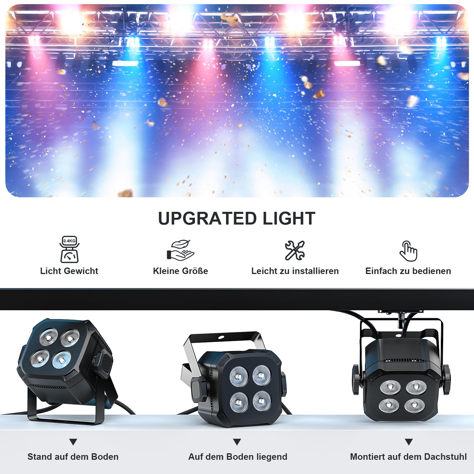 4PCS RGBW LED Par Scheinwerfer, 40W LED Bühnenlicht DMX 4/8CH mit Fernbedienung Par Strahler, Discolicht Partylicht für DJ Bühne Bar Party Hochzeit Haloween Weihnachten