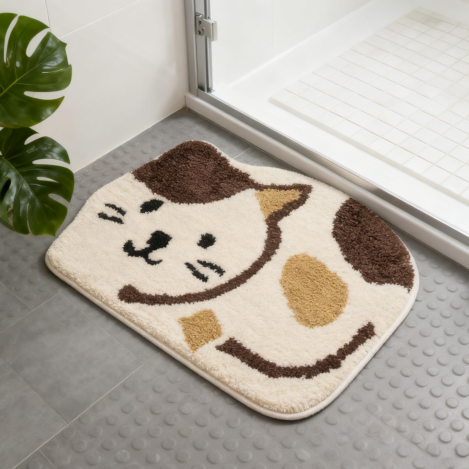 Jnidesier Cute Animal Non-Slip Bathroom Rugs, Plush Absorbent Bath Mats for Bathroom, Ideal for Shower Sink Bathtub Room Decor, 17.7"x25.6", Cat