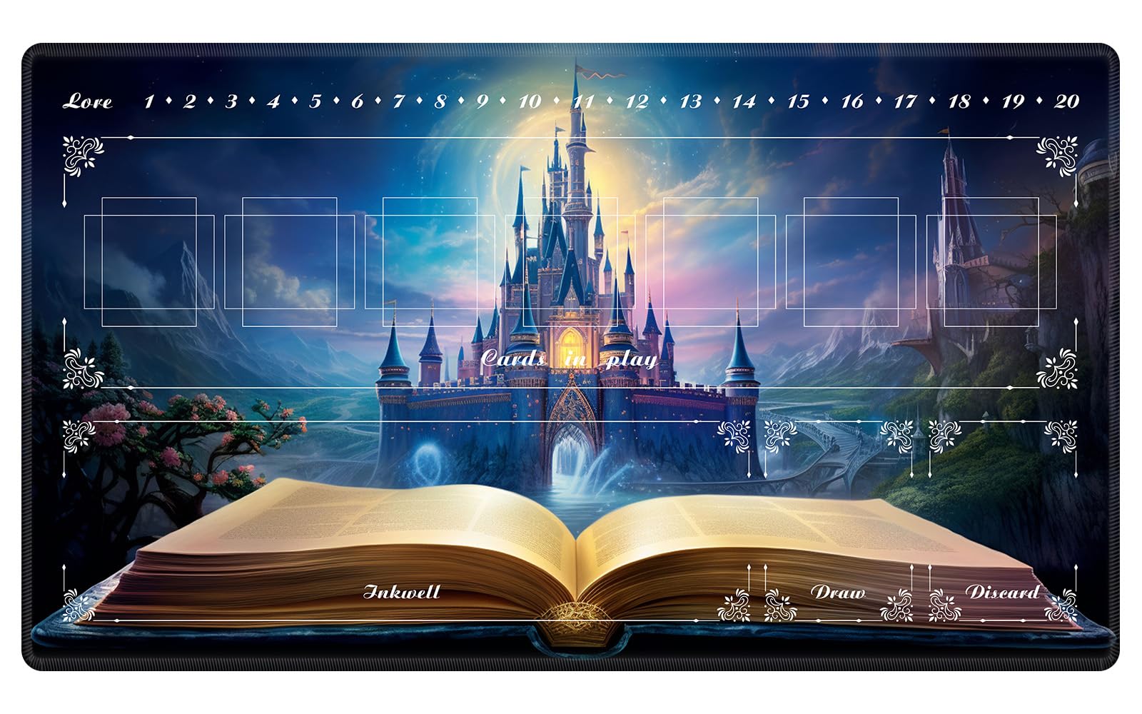 Tappetino da gioco con zone per giochi di carte, compatibile con carte Lorcana TCG Tappetini da gioco 61 x 35,6 cm Commander Deck Gaming Duel Mat Card Gameplay Mats per principianti, Magic