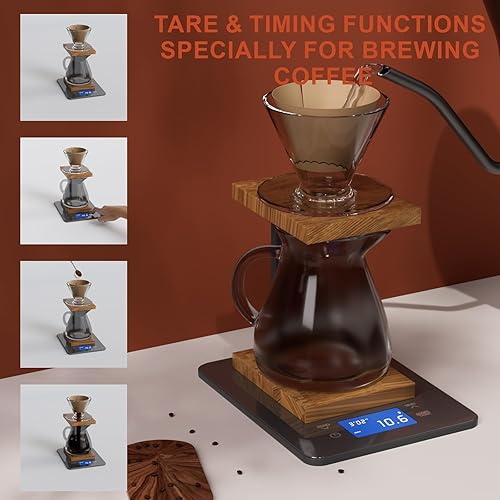 Miniatura 7 de MEGAWISE Báscula de café y alimentos de alta precisión de 0.00 oz con temporizador, fuente de alimentación doble, vidrio templado impermeable, 5