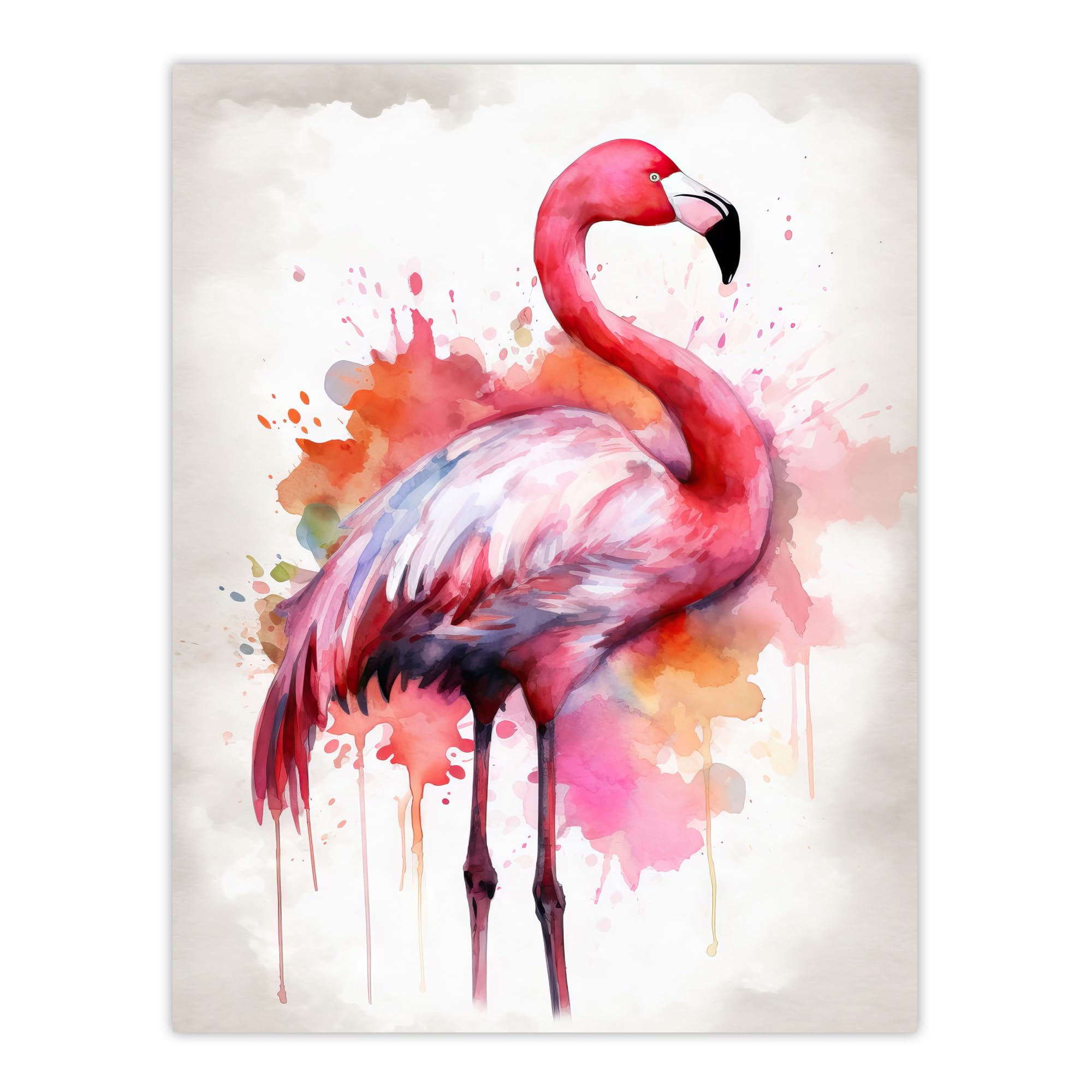 Artery8 Watercolour Flamingo Pink Ink Splat Design Watercolour Extra Large XL Wall Art Poster Print