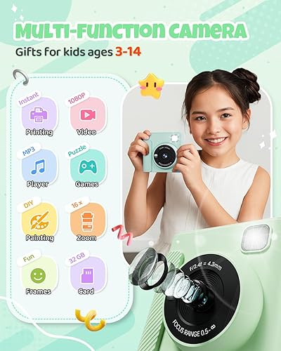 Miniatura 2 de Cámara de impresión instantánea para niños, regalos de cumpleaños de Navidad para niñas y niños, cámara digital de video HD 1080P para niños con