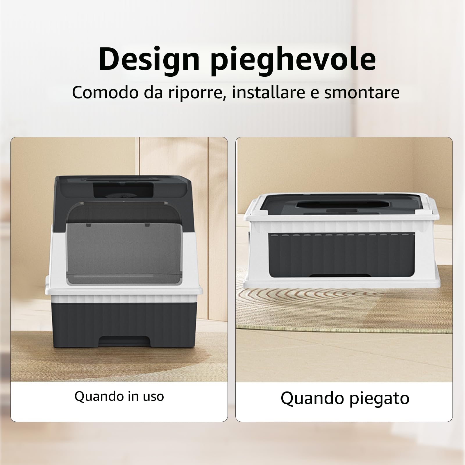 Lettiera automatica autopulente per gatti, sterilizzata, utilizzabile chiusa o aperta, con apertura frontale, deodorante, in materiale PP, con 1 sacchetto di deodorante (Nero)