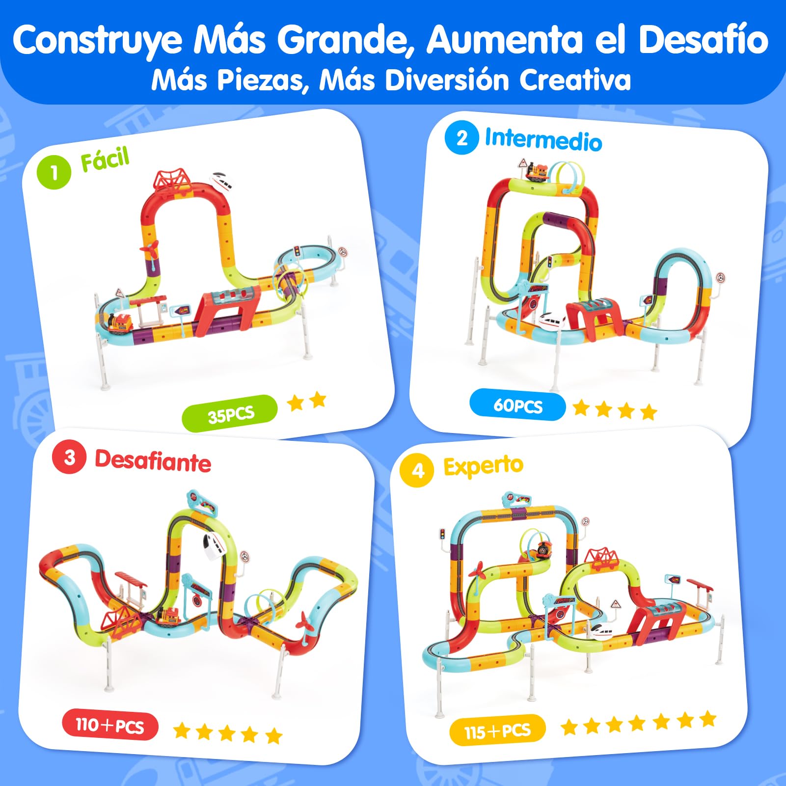 hahaland Tren Electrico Pista Coches Juguetes para Niños, 115 Piezas