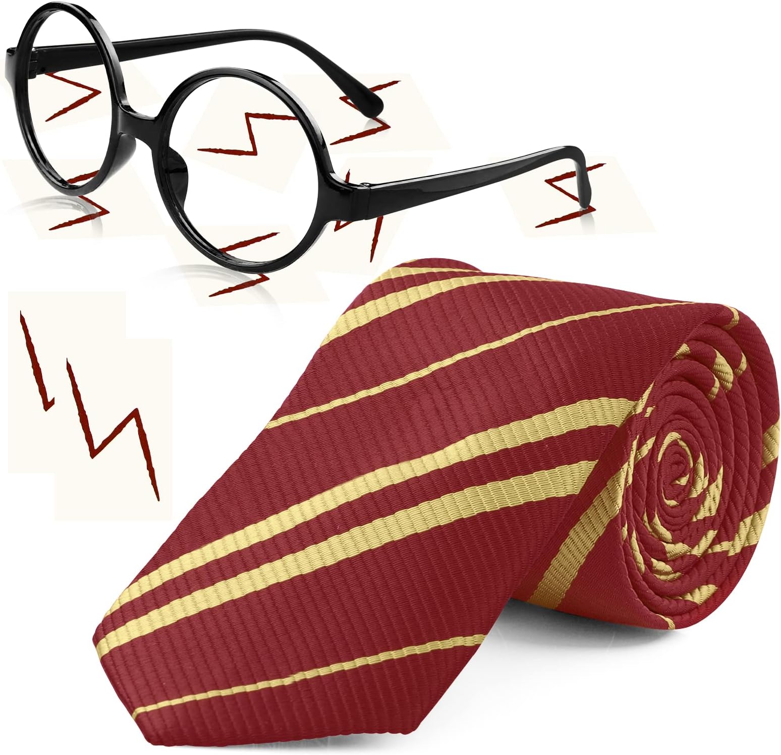 DoYoDoYaNovelty Cosplay Tie Wizard Glasses with Round Frame No Lenses Flash Tattoos for Birthday Party Costume Accessories Tie Halloween Party